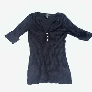 Black Ribbed Button-Up Sweater